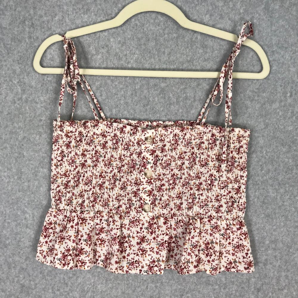 Smocked Crop Tank Top Medium Floral Ruffles Cottage Coquette Milkmaid Dainty